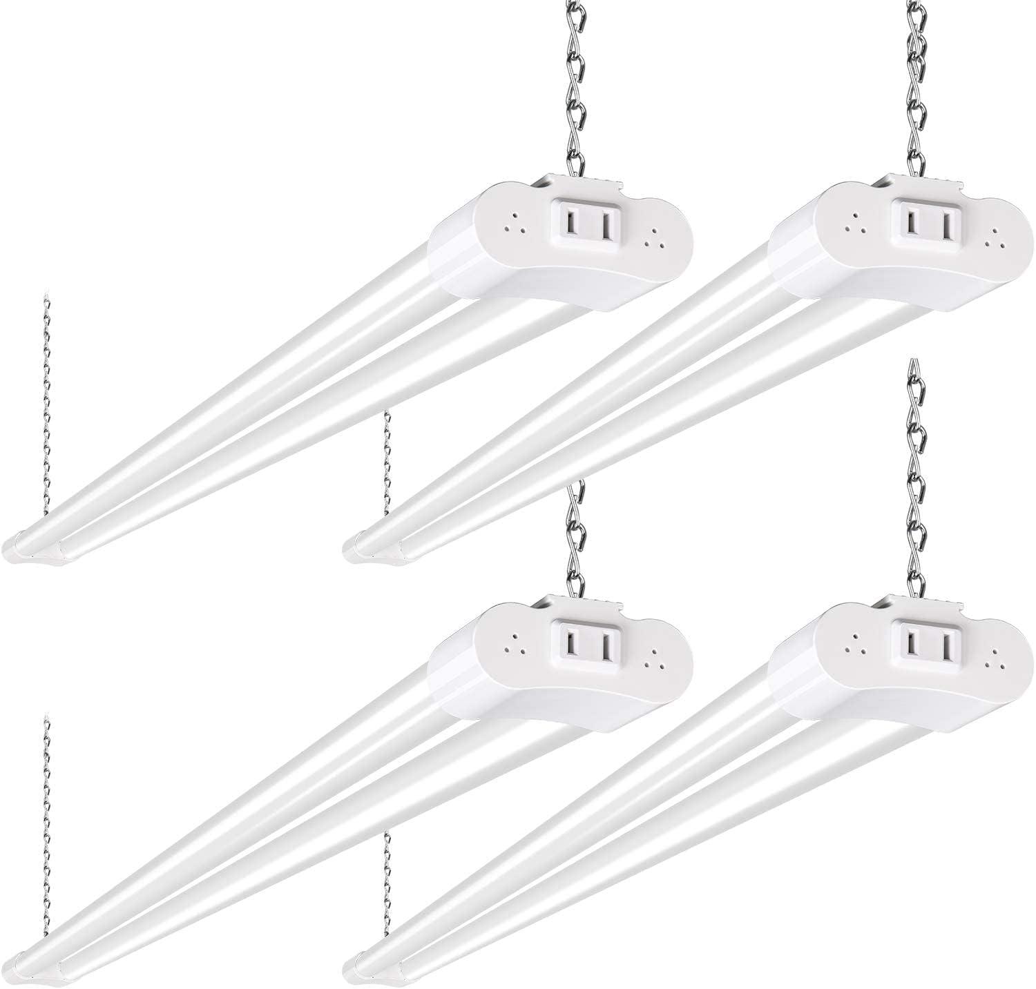 4 Pack 4FT LED Shop Light Linkable, 4400lm, 42w(250w Equivalent), 5000K Utility Shop Lights, Hanging or Flush Mount with Power Cord and On/Off Switch