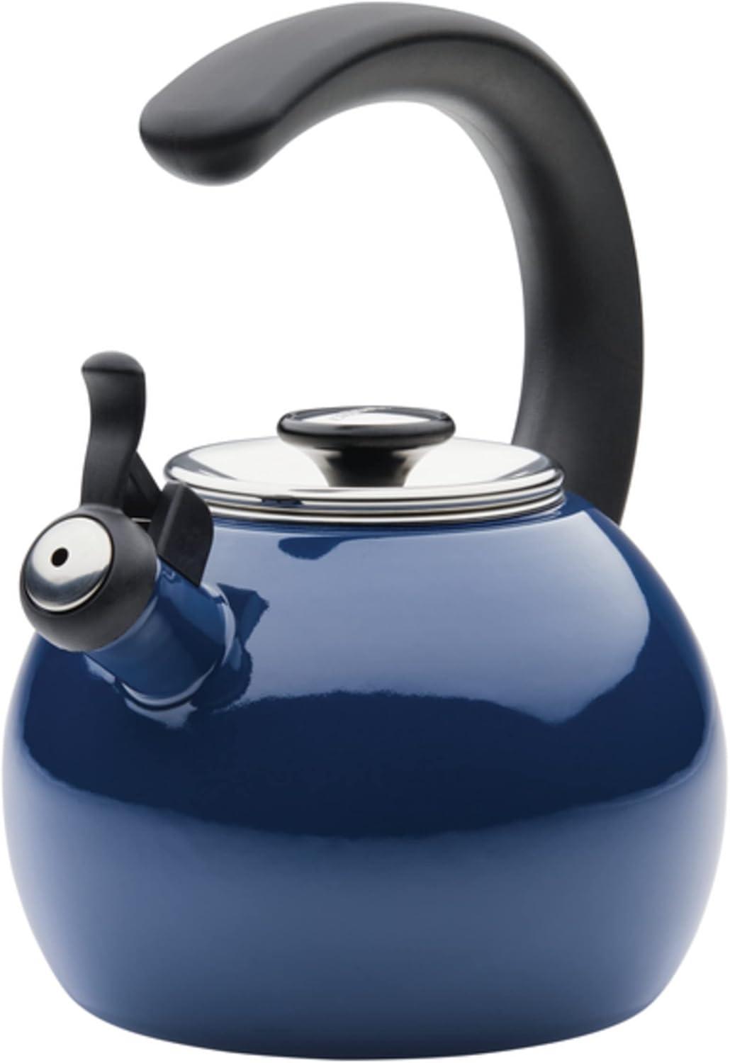 Navy Enamel Steel Whistling Teakettle with Flip-Up Spout, 2-Quart