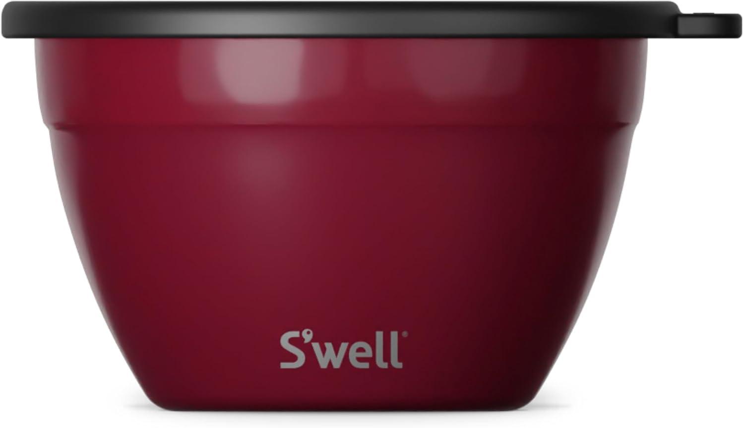 S'well 64oz Salad Bowl Kit Wild Cherry: Stainless Steel Salad Container with Silicone Lid, Dishwasher-Safe, Red