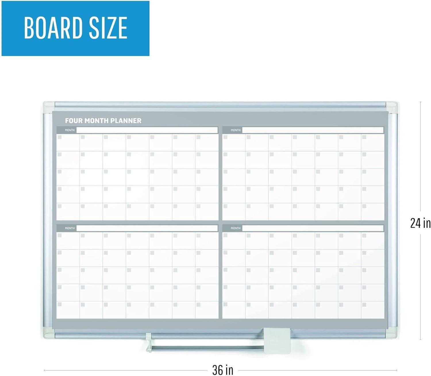 Magnetic Four Month Planner Dry Erase Board with Aluminum Frame