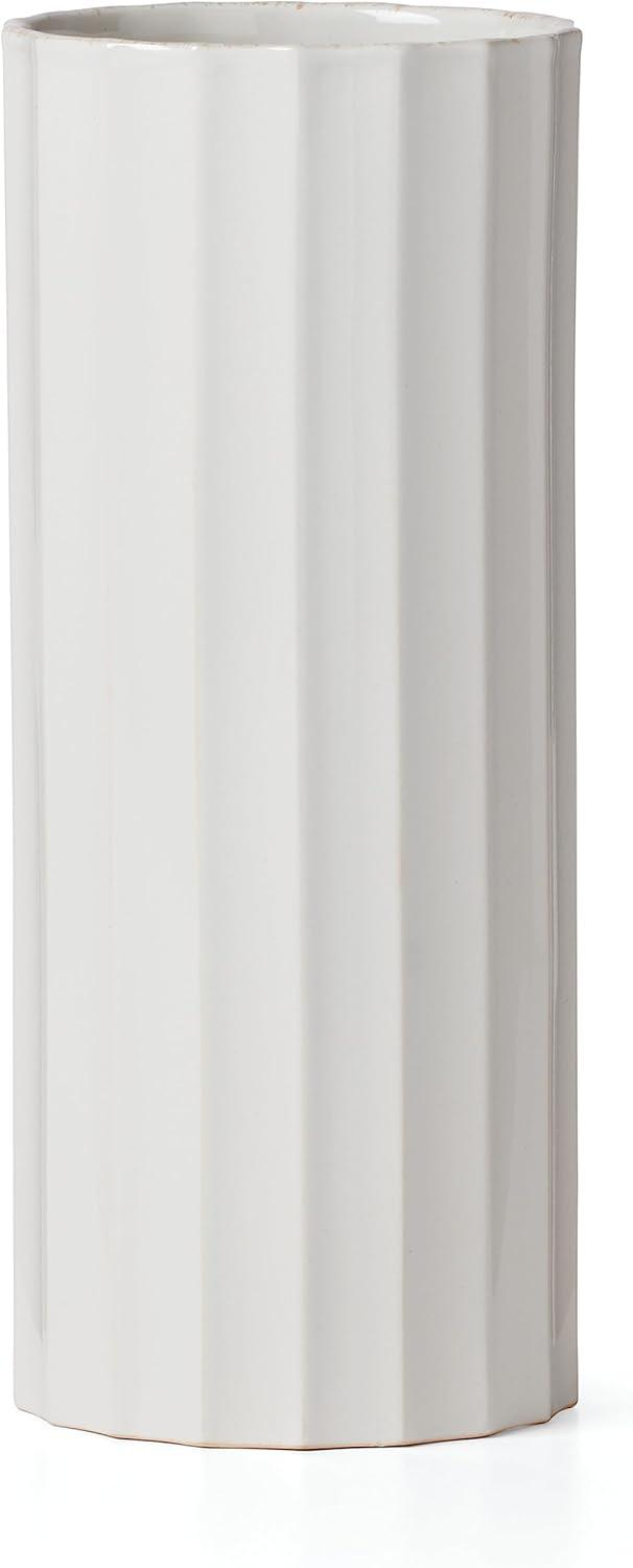 White Ceramic Cylinder Vase for Bouquets, 10-inch