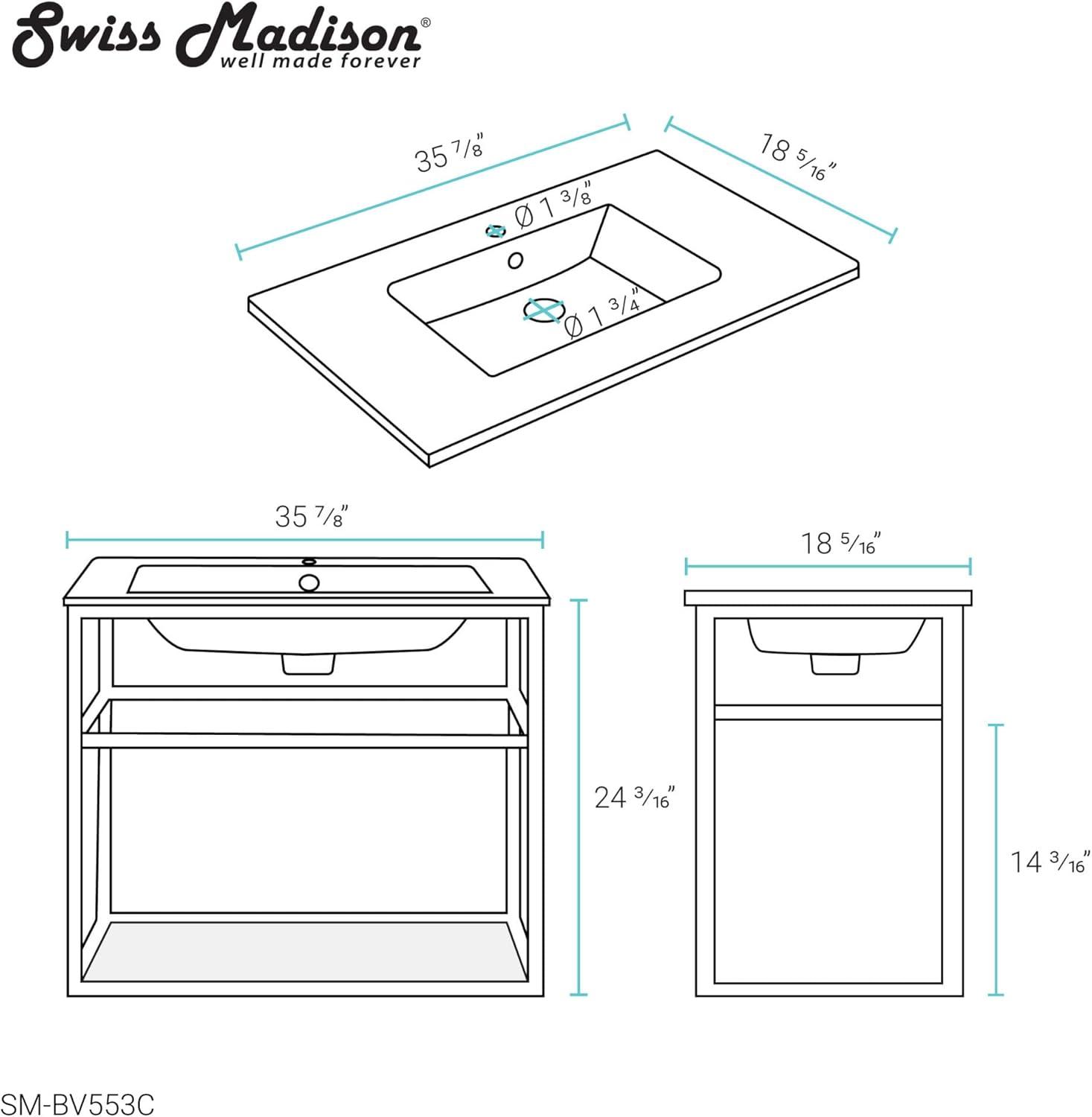 Pierre 36 Single, Open Shelf, Metal Frame Bathroom Vanity