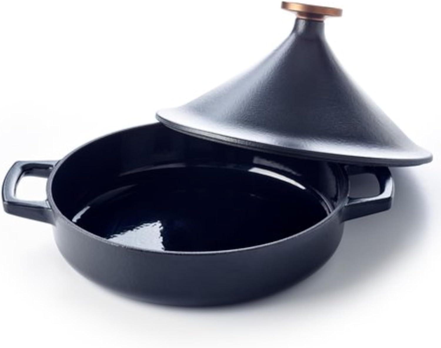 Alva Nori Enameled Cast Iron Tagine Pot, Scratch Resistant, Non Toxic, Includes Cone Lid & Bronze Knob - 102.4 Oz, 11"