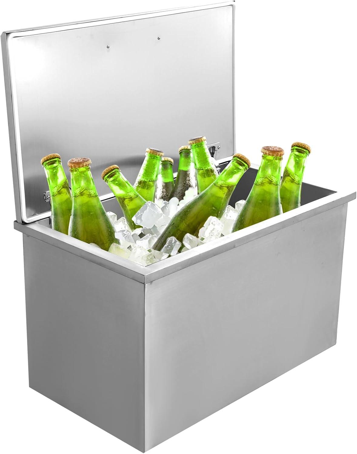 Drop in Ice Chest, Ice Cooler with 304 Stainless Steel Cover Drop in Ice Bin Included Drain-Pipe and Drain Plug for Cold Wine Beer