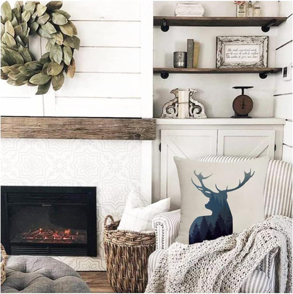 Deer Throw Pillow Covers Deer Pillow Cases Decorative Animal Pillowcase Cotton Linen Cushion Cover for Couch Bed Sofa 18x18 Set of 4