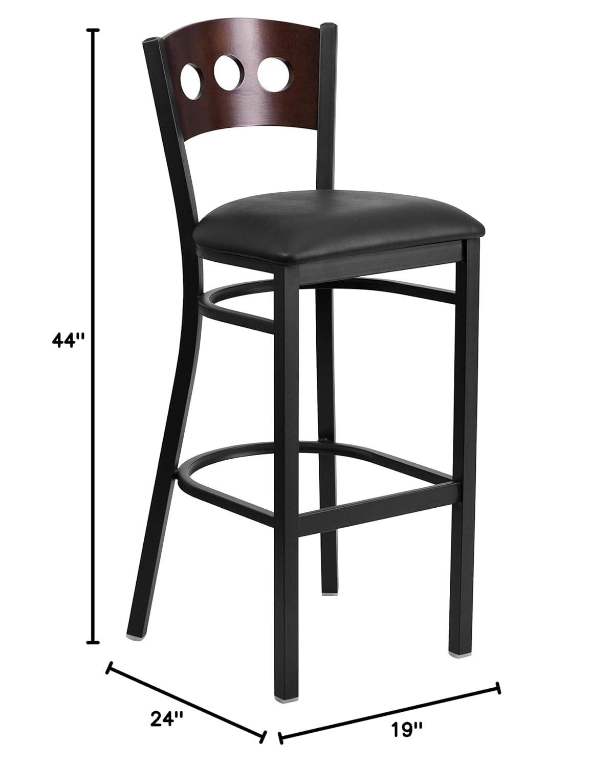 Flash Furniture HERCULES Series Black 3 Circle Back Metal Restaurant Barstool - Walnut Wood Back, Black Vinyl Seat