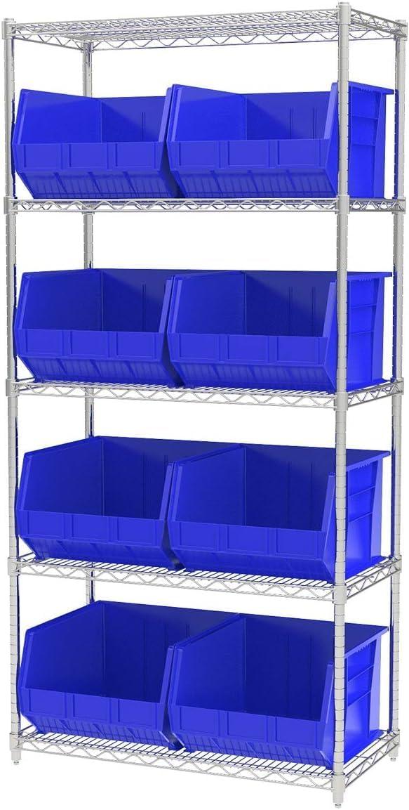 Akro-Mils Stackable Storage Bins, AkroBins 30270 Stacking Organizer, 18"x16"x11", Blue, 3-Pack