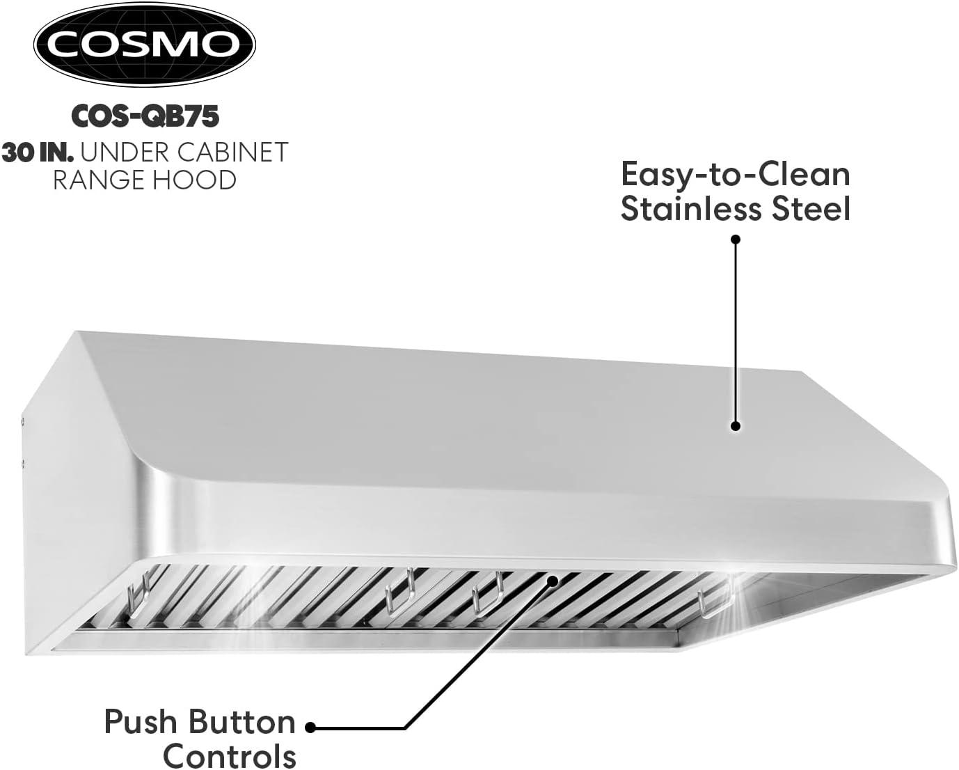 Cosmo COS-QB75 30 in. Ducted Under Cabinet 500 CFM Range Hood in Stainless Steel