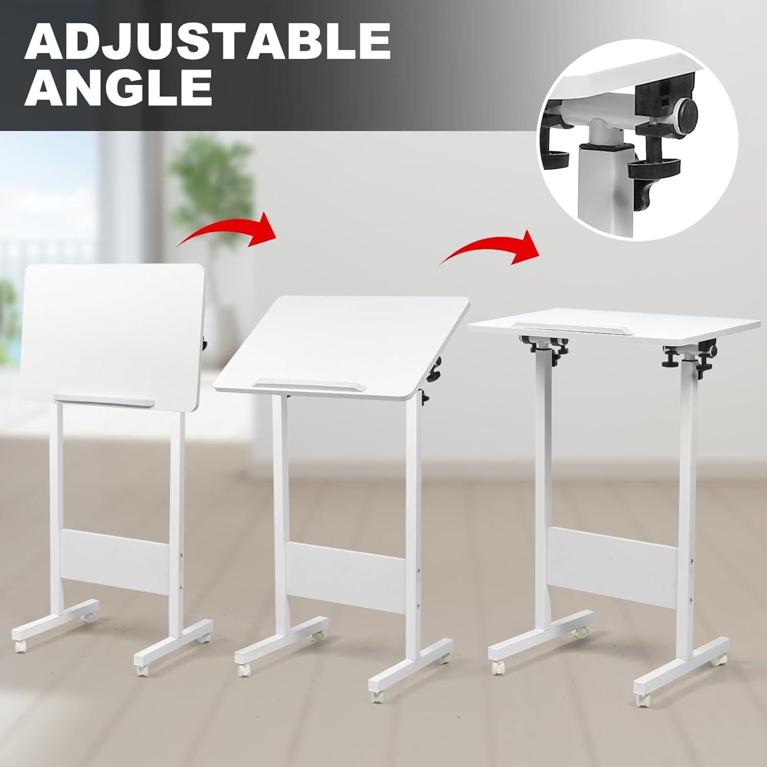 Costway 1/2 PCS Mobile Lectern Podium with Tilting Top Storage Tray Lockable Casters White