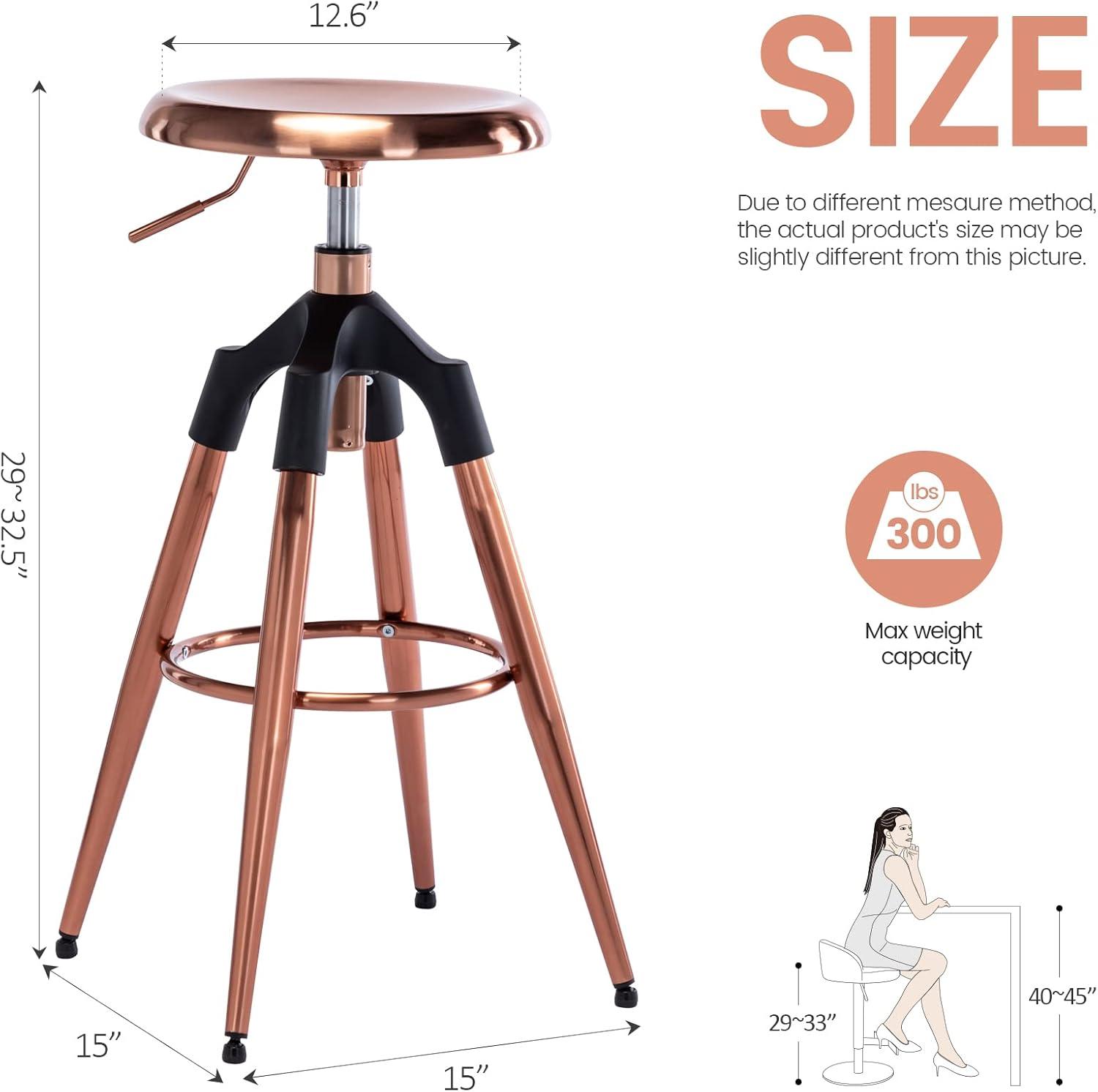 Brage Living 29-32.5 Inch Industrial Adjustable Bar Stool, Swivel Round Seat Metal Barstool with Legs, Backless Heavy Duty Airlift Bar Chair for Kitchen Dining Pub Cafe (Black)