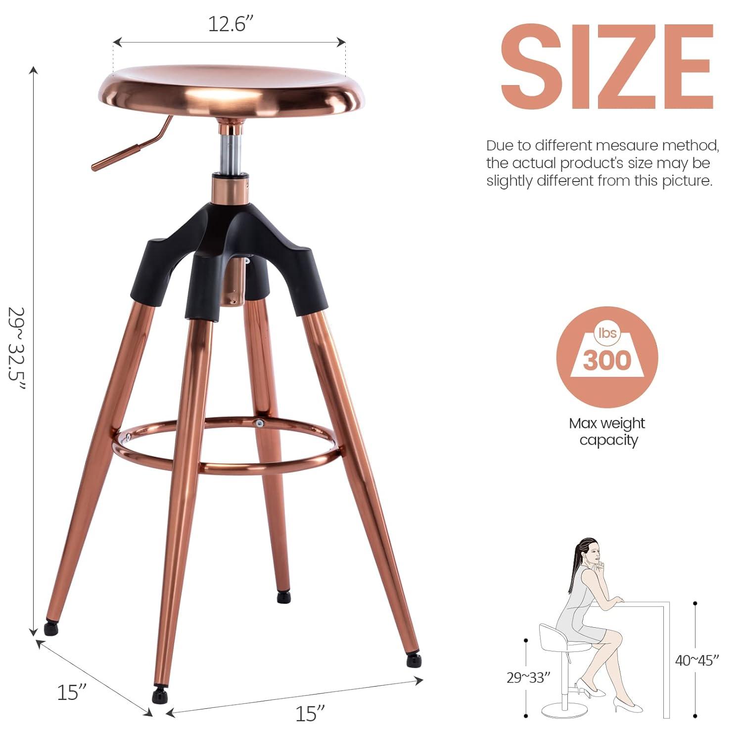 Brage Living 29-32.5 Inch Industrial Adjustable Bar Stool, Swivel Round Seat Metal Barstool with Legs, Backless Heavy Duty Airlift Bar Chair for Kitchen Dining Pub Cafe (Black)