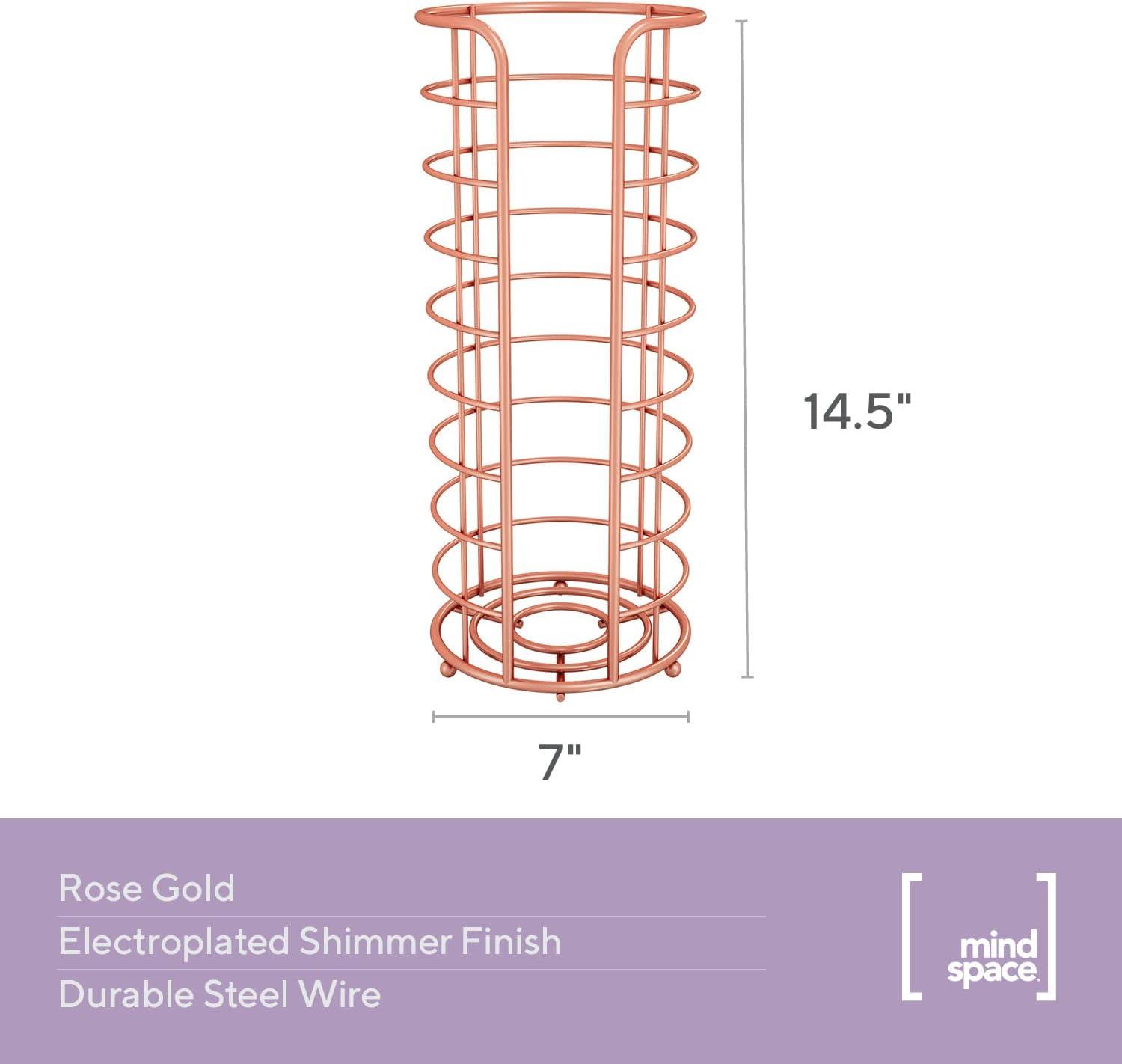 Rose Gold Wire Freestanding Round Toilet Paper Holder Stand