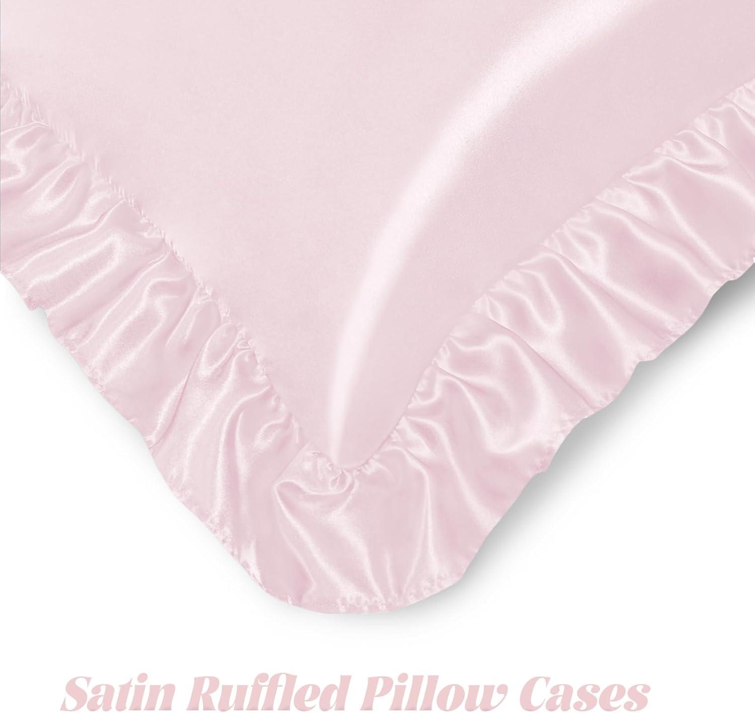 Blush Pink Satin Ruffled Standard/Queen Pillowcase Set