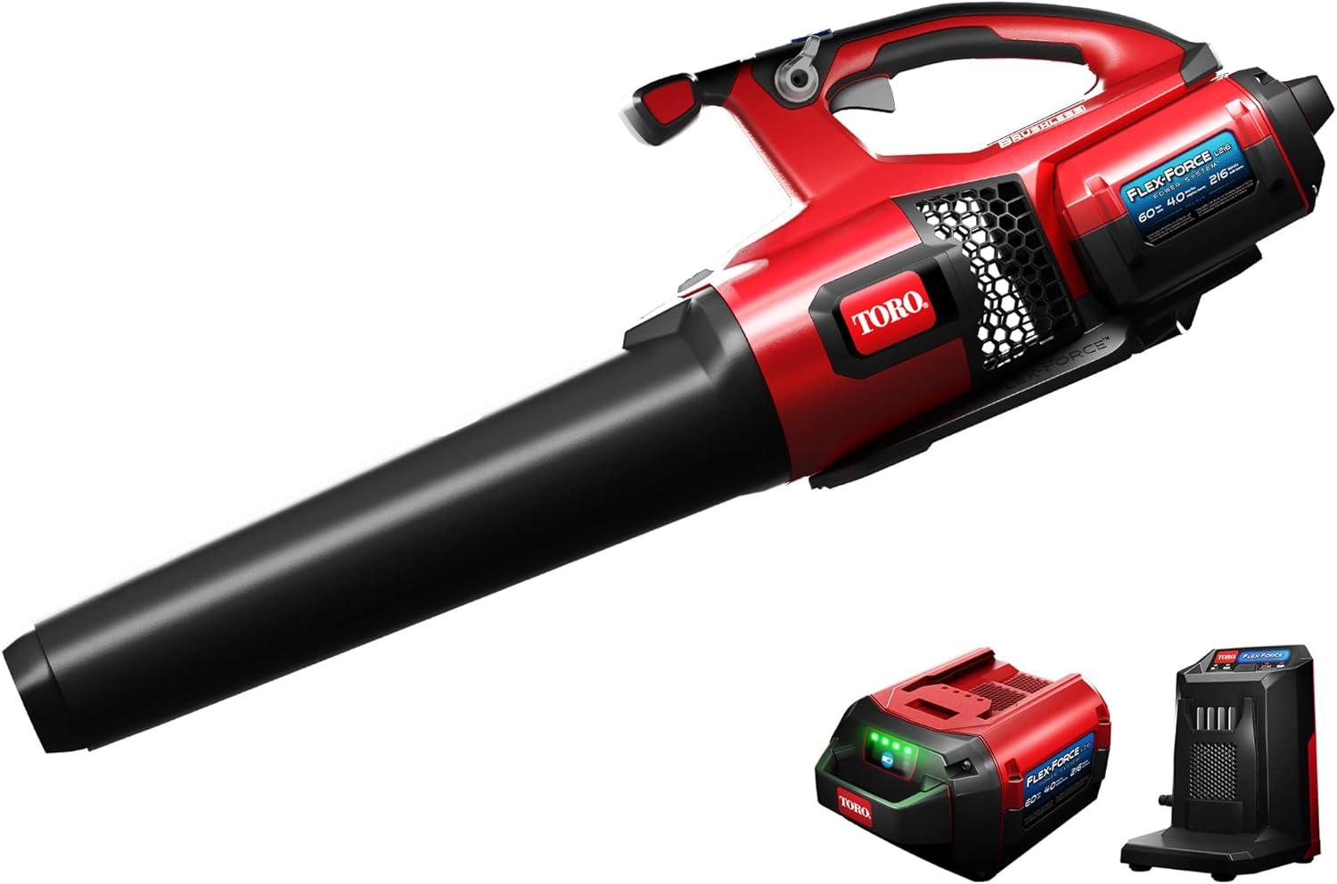 Toro 60-Volt Red and Black Cordless Handheld Leaf Blower with Battery and Charger