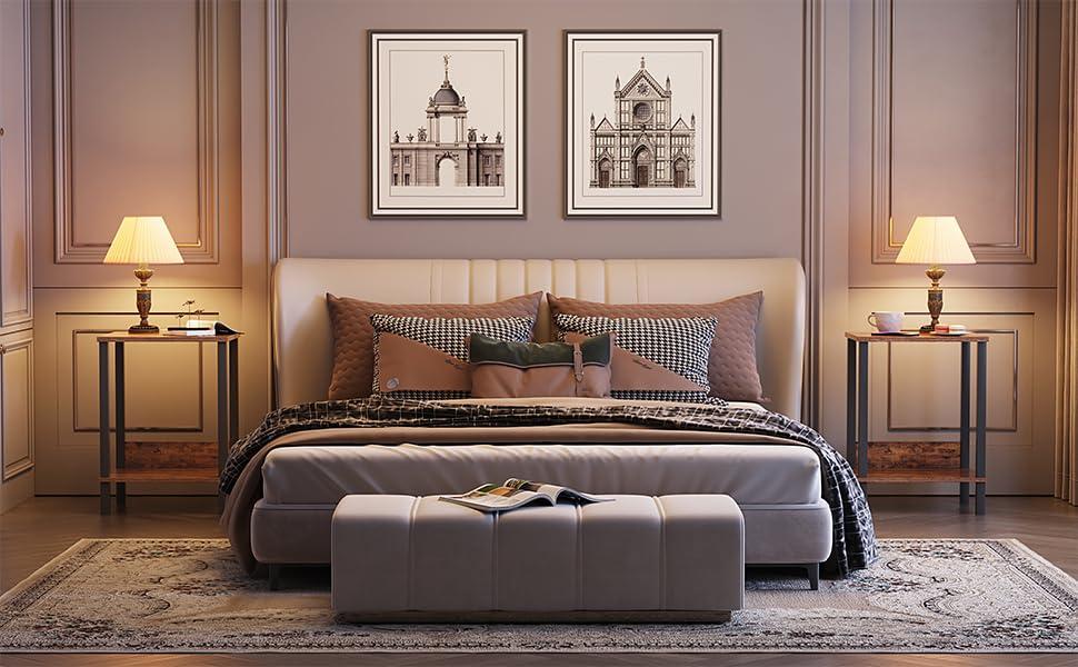 End Table, Side Table, Set of 2, Nightstands with 2-Tier Storage Shelves, Sofa Table for Small Space, Coach Table for Living Room Bedroom, Rustic Brown UTBT101F2