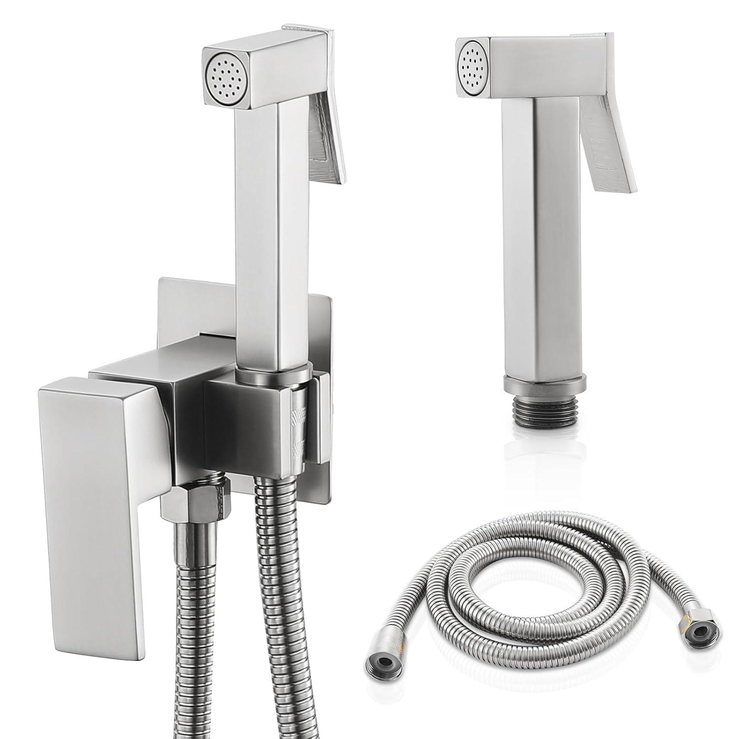 AWZTOO Handheld Bidet Sprayer Stainless Steel Brushed Nickel Bidet Hand Held Sprayer for Toilet Shattaf Toilet Attachment