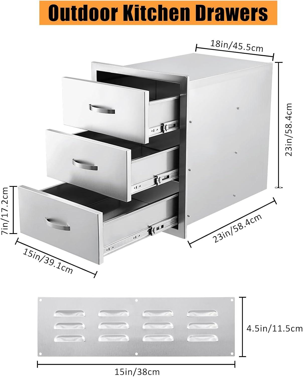 Stainless Steel 3-Drawer Outdoor Kitchen Storage Unit