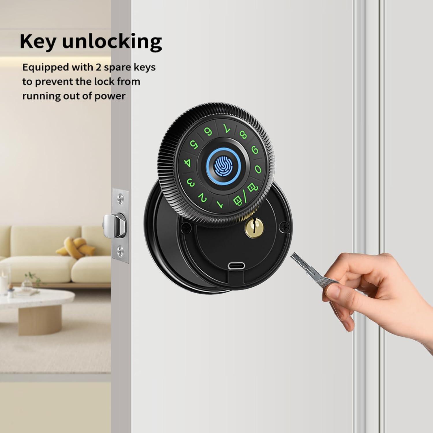 Black Aluminum Smart Fingerprint Door Knob with Keypad