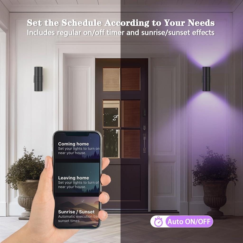 Modern RGB Outdoor Light, 2700K-6500K Ambience Outdoor Wall Sconce Color Changing, Wifi App Control Up Down Lights, Smart Exterior Wall Light For House Porch, Works With Alexa Google Assistant