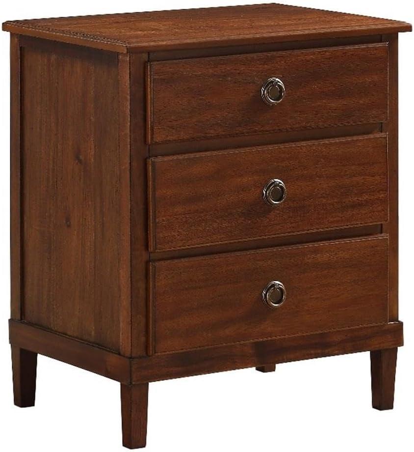 Comfort Pointe Cambridge Nightstand Brown: Elegant 3-Drawer Storage, Metal Hardware, No Assembly Required