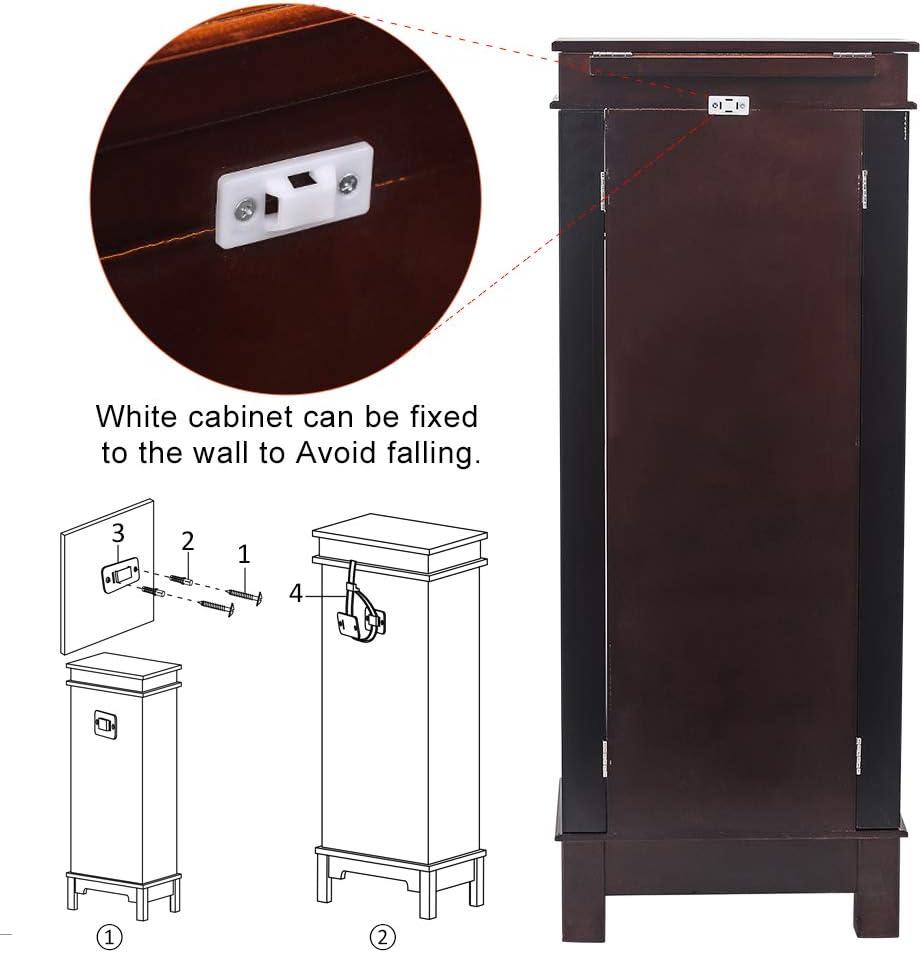 Veryke Jewelry Armoire with Mirror / 8 Drawers / 16 Necklace Hooks / 2 Side Swing Doors - Brown