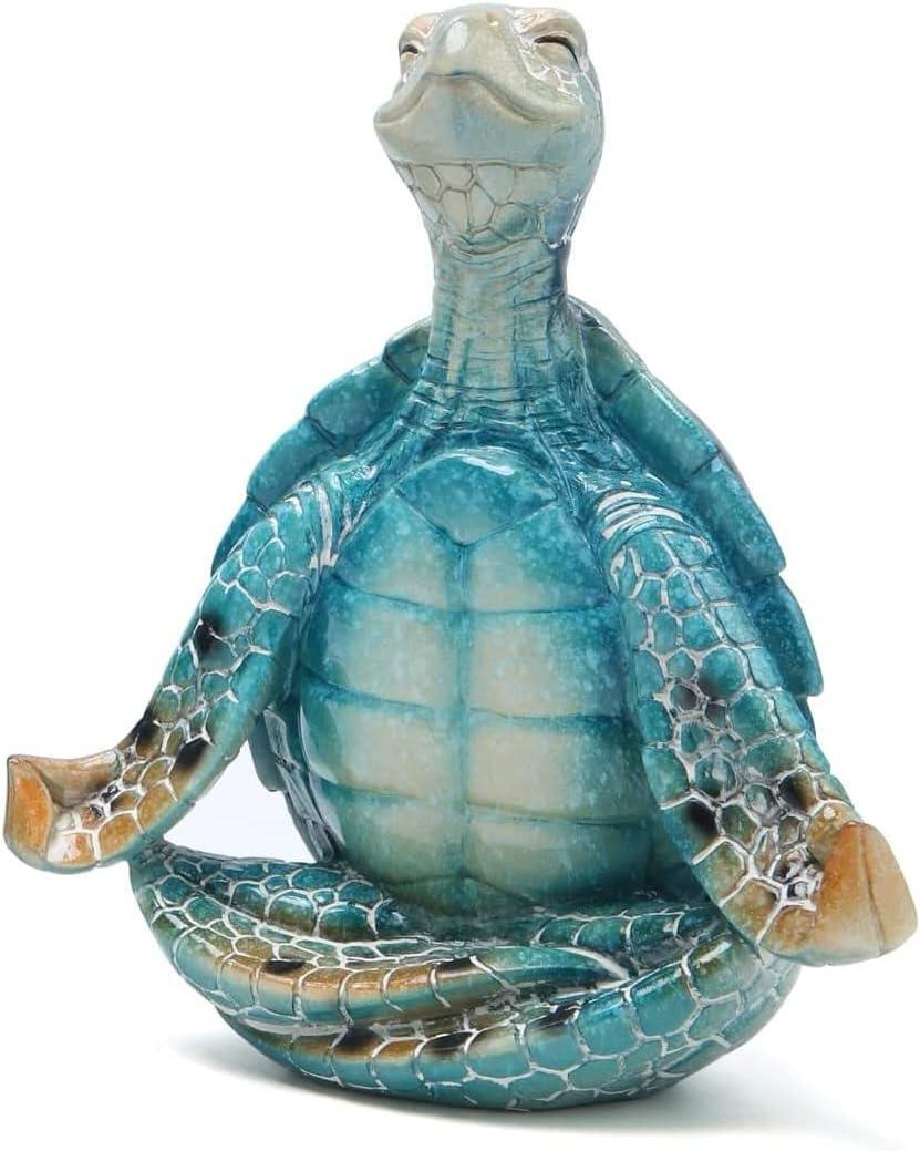 Blue and Green Resin Sea Turtle Meditation Statue