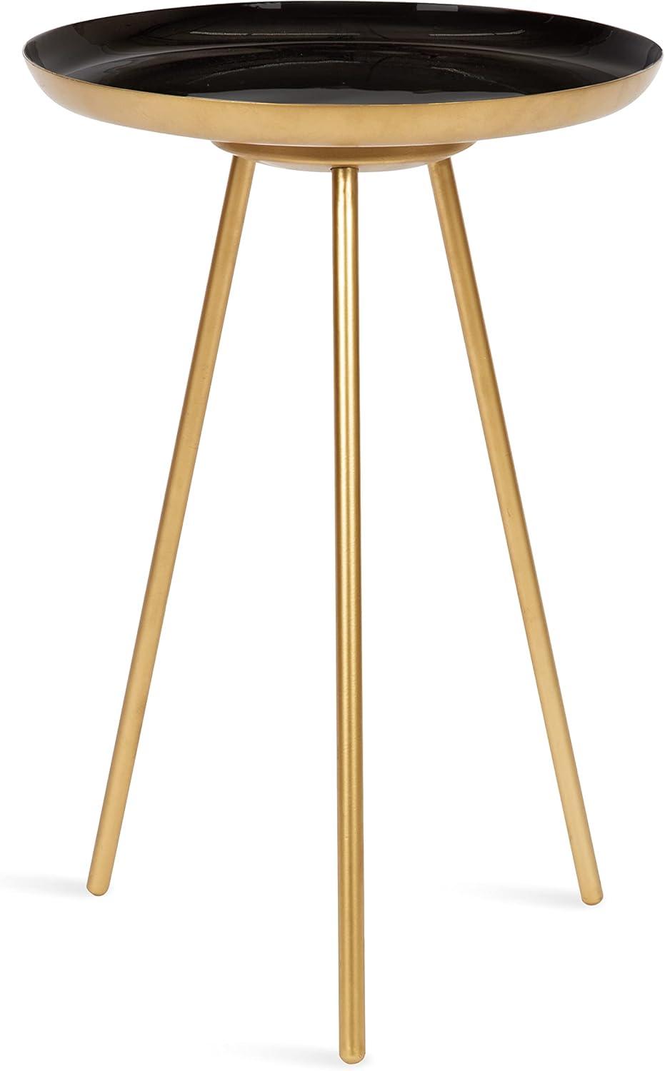 Kate and Laurel Laranya Round Metal Side Table, 15x15x22.5, Black and Gold