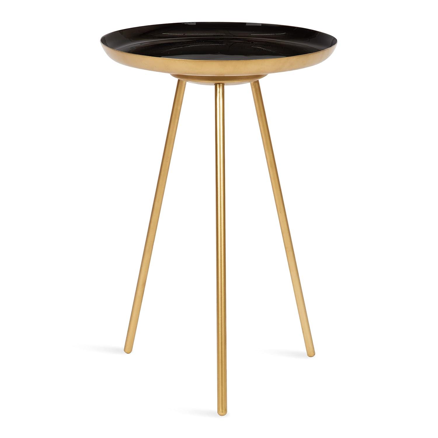 Kate and Laurel Laranya Round Metal Side Table, 15x15x22.5, Black and Gold