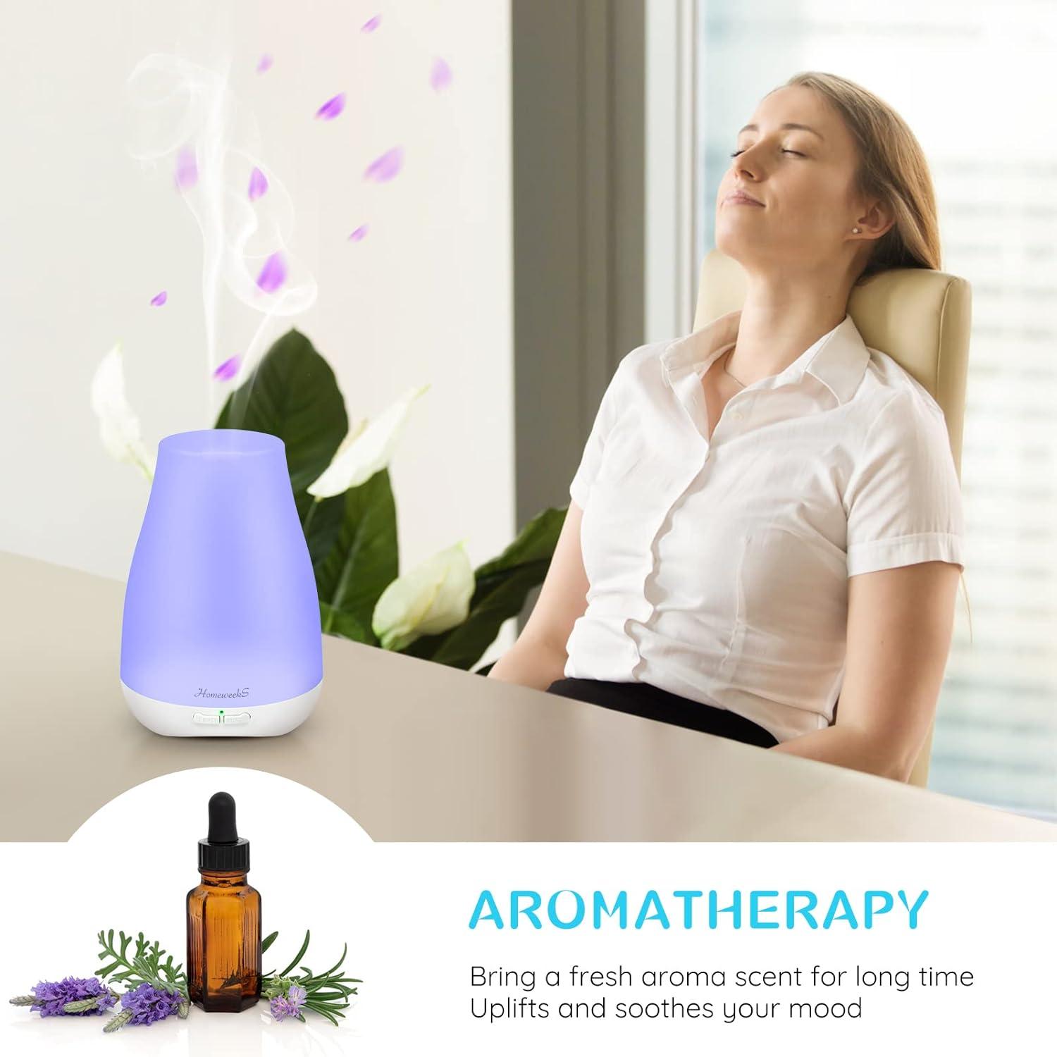 Diffusers,Homeweeks 100ml Colorful Essential Oil Diffuser with Adjustable Mist Mode,Auto Off Aroma Diffuser for Bedroom/Office/Trip