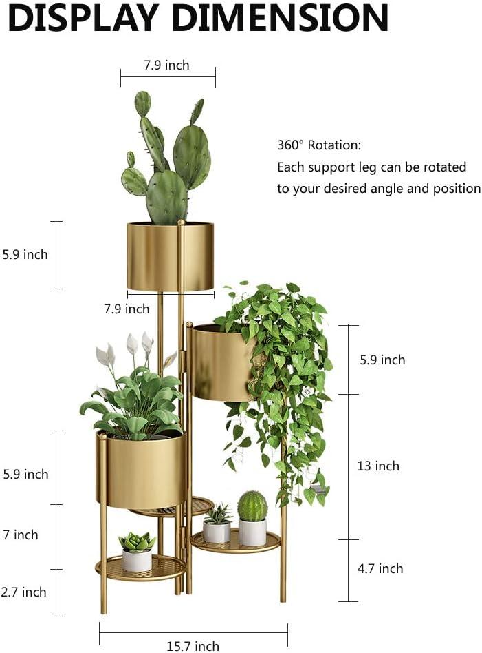Metal Plant Stand, 6 Tier 6 Potted Indoor Gold Flower Pot Stand Holder Shelf, Foldable Decorative Display Rack for Multiple Potted Plants, Patio Garden, Living Room, Corner Balcony & Bedroom