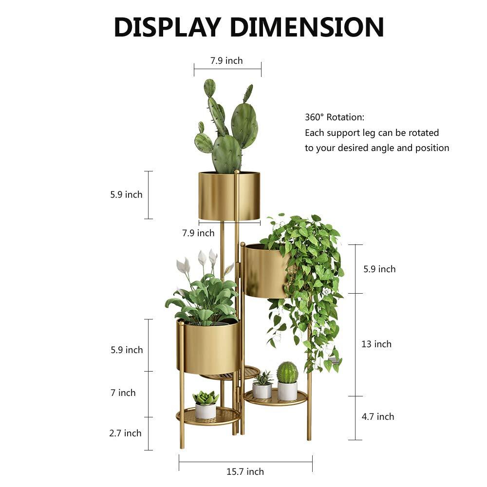 Metal Plant Stand, 6 Tier 6 Potted Indoor Gold Flower Pot Stand Holder Shelf, Foldable Decorative Display Rack for Multiple Potted Plants, Patio Garden, Living Room, Corner Balcony & Bedroom