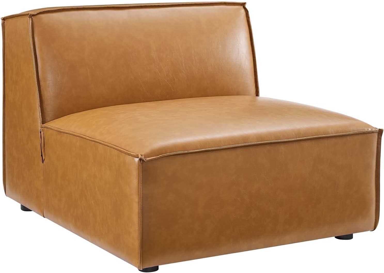 Modway Restore 3-Piece Faux Leather Upholstered Sofa in Tan Finish