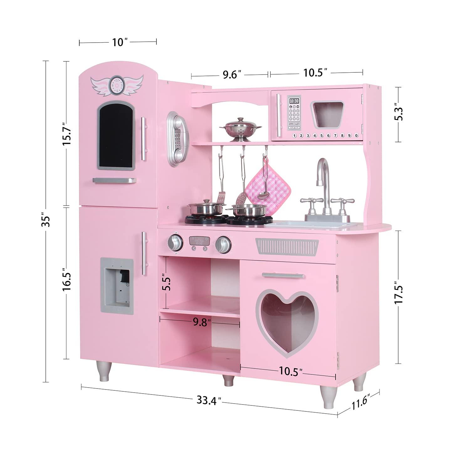TaoHFE Play Kitchen, Pink Kids Kitchen Set for Girls Kitchen Set for Kids Ages 6-8 Gift Toddler Kitchen Set for Kid Age 3+ Kitchen Playset with Lights & Sounds Wooden Toy Kitchen Playset Gift