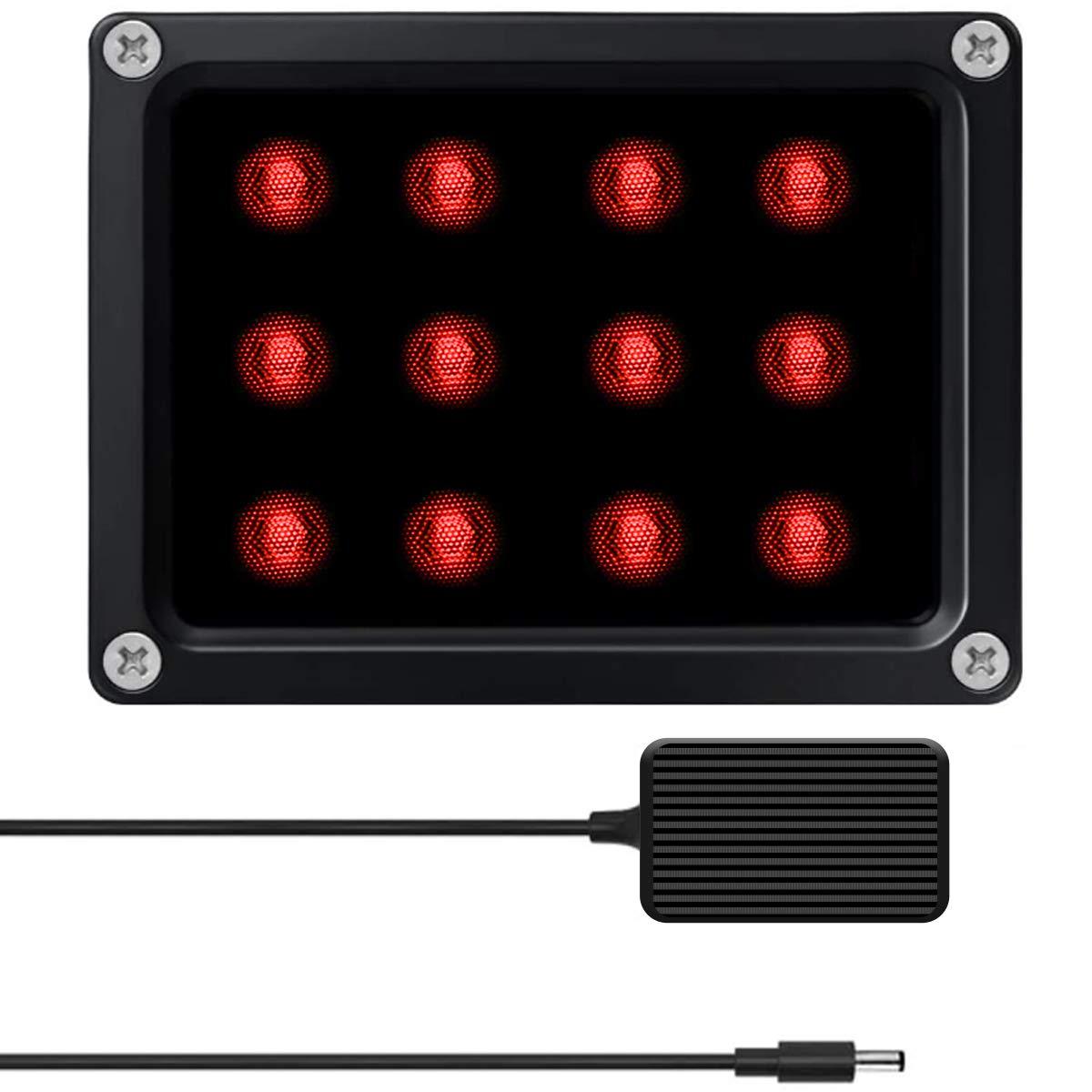 【12 LED Waterproof 】 IR Illuminator 90 Degree Wide Angle Long Range Infrared Light, 120ft 850nm IR Flood Lights with Power Adapter for Night Vision CCTV & IP Security Camera