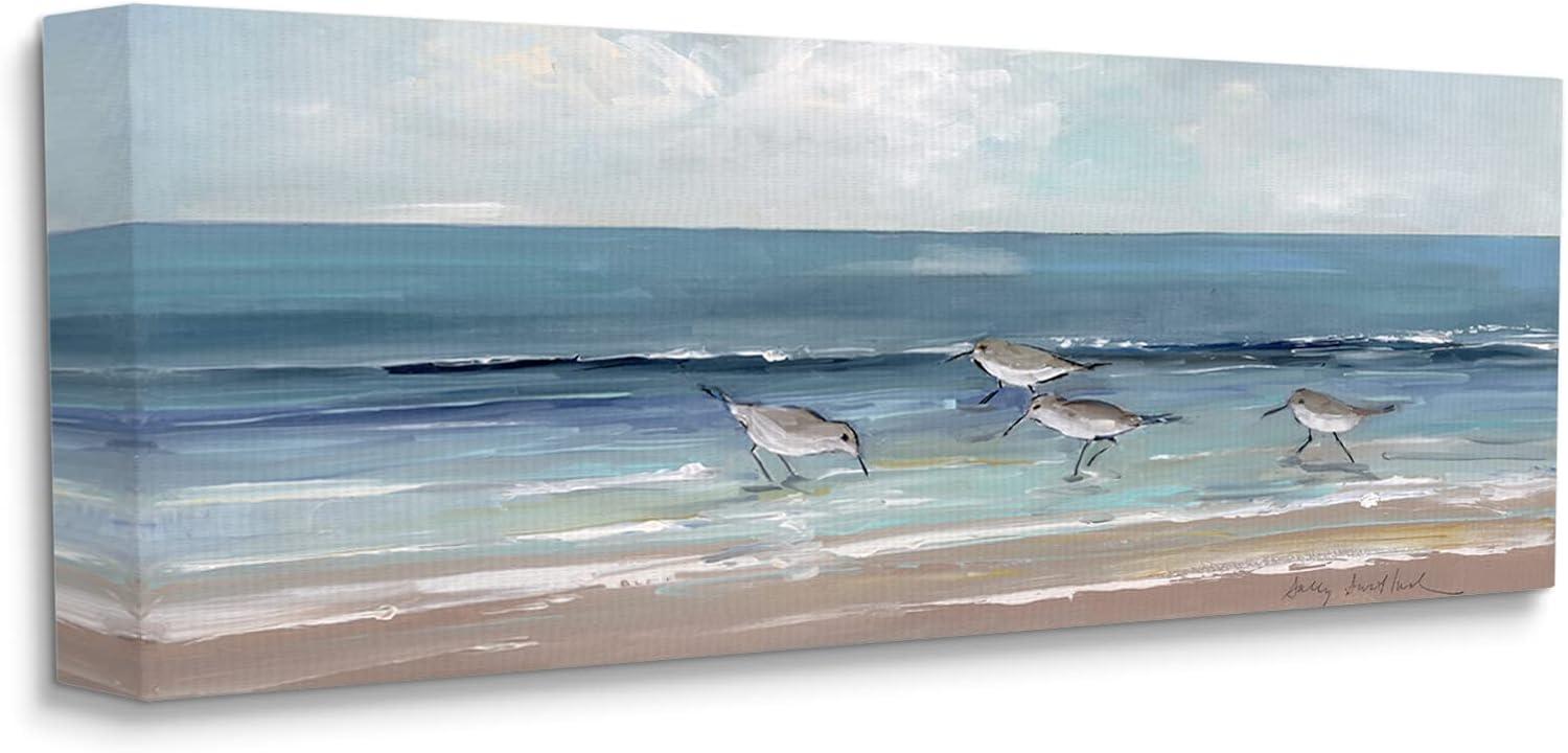 Stupell Industries Sandpipers Birds Cloudy Sky Beach Shore Painting, 30 x 13, Design by Sally Swatland