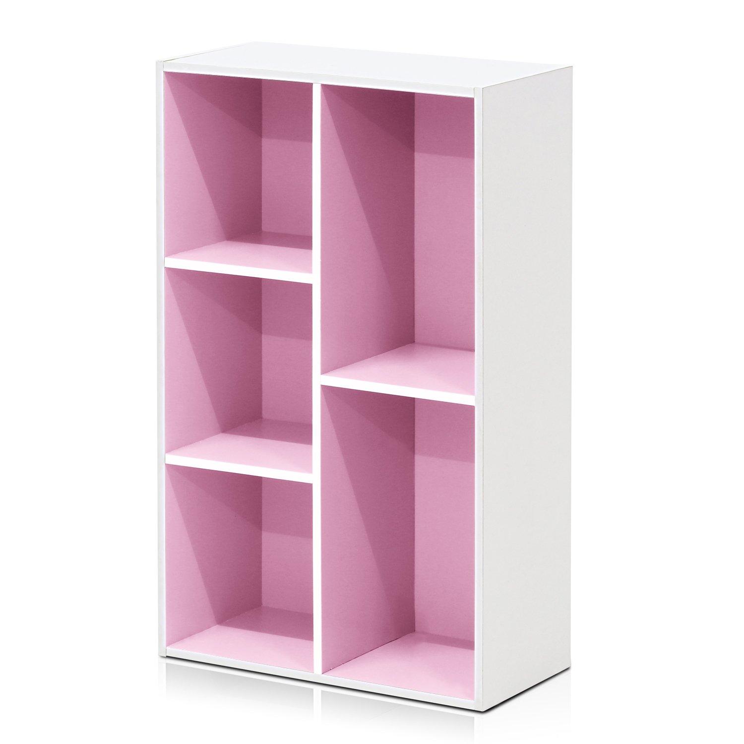 Furinno 5-Cube Reversible Open Storage Bookcase Toy Storage Cabinet Organizer,White/Pink