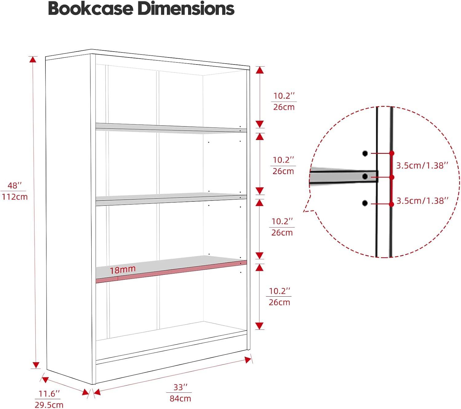 Mahogany 4-Shelf Adjustable Freestanding Bookcase