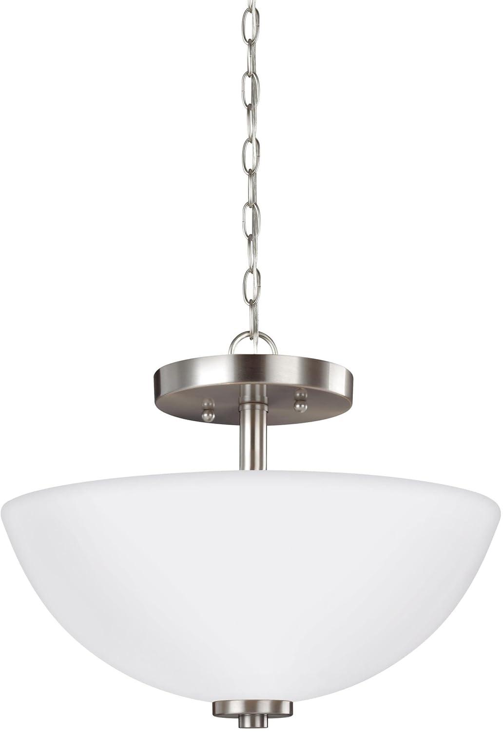 Elegant Brushed Nickel 2-Light LED Pendant with Etched Glass Shade