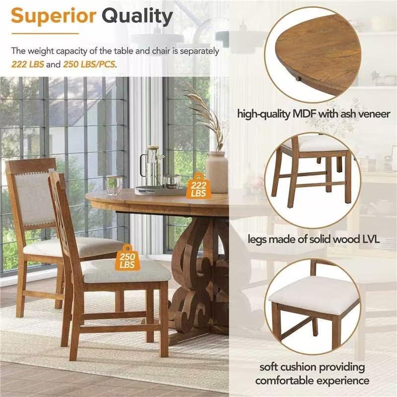 Walnut Extendable Dining Table Set with 4 Upholstered Chairs