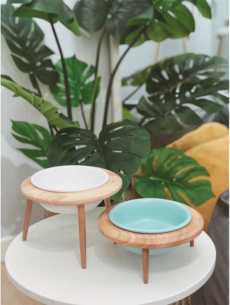 LIONWEI LIONWELI Blue Ceramic Adjustable Elevated Raised Pet Bowl with Wood Stand for Cats and Dogs No Spill Pet Food Water Feeder (3 Installation Methods for Different Height) Large