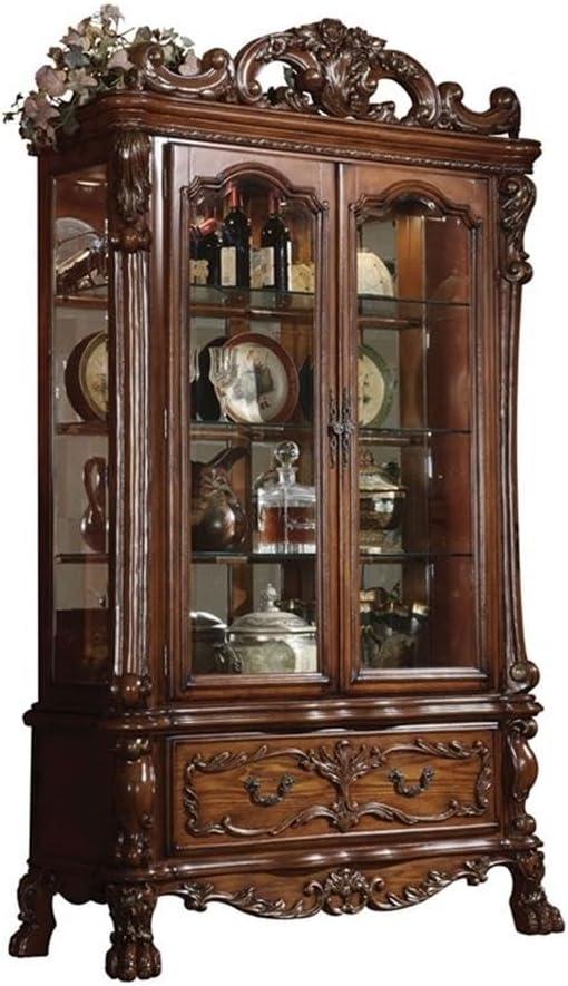 Cherry Oak Lighted Curio Cabinet with Glass Shelves