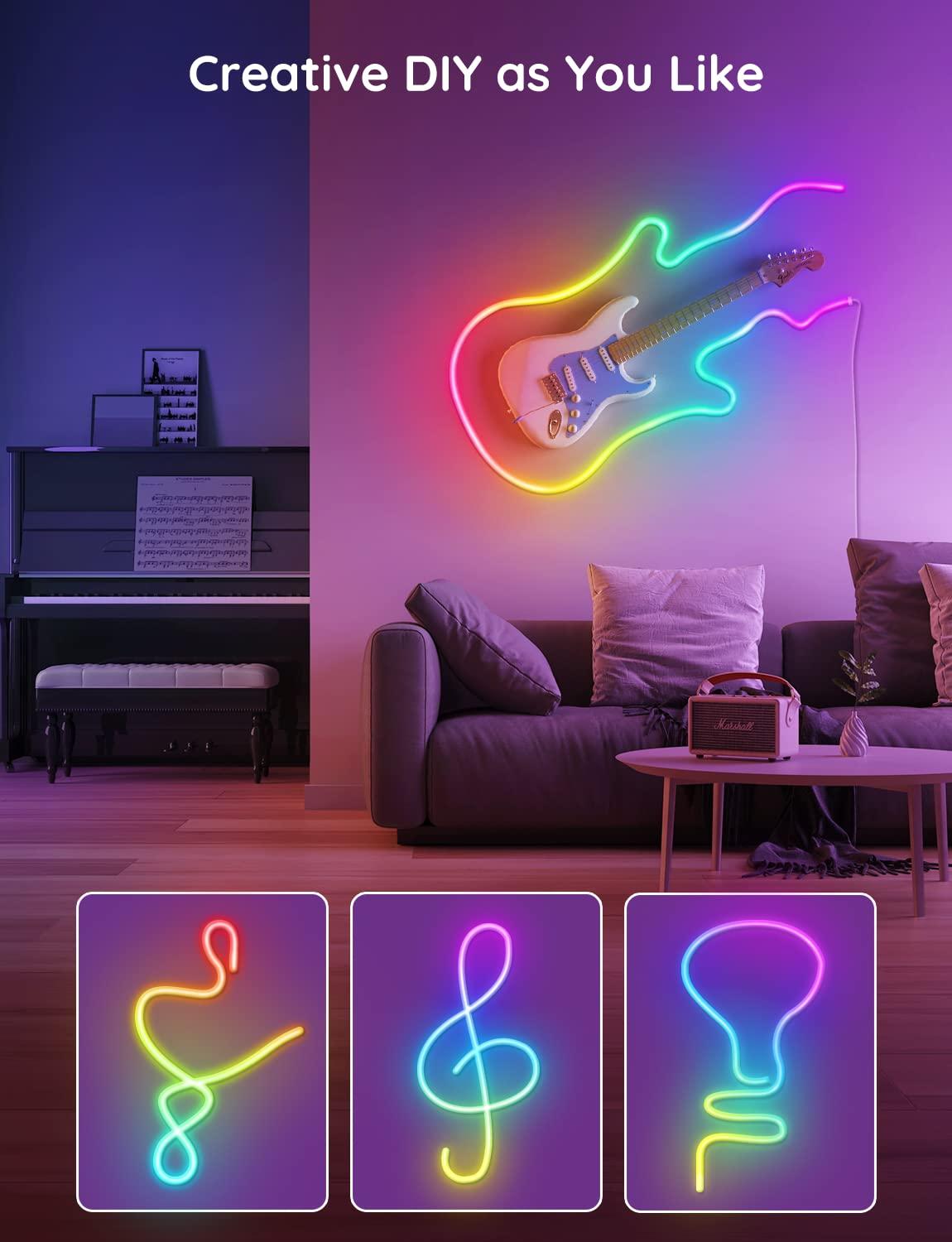 Govee RGBIC Neon Rope Light, 10ft LED Strip Lights, Music Sync, DIY Design, Works with Alexa, Google Assistant, Neon Lights for Gaming Room Living Bedroom Wall Decor (Not Support 5G WiFi)