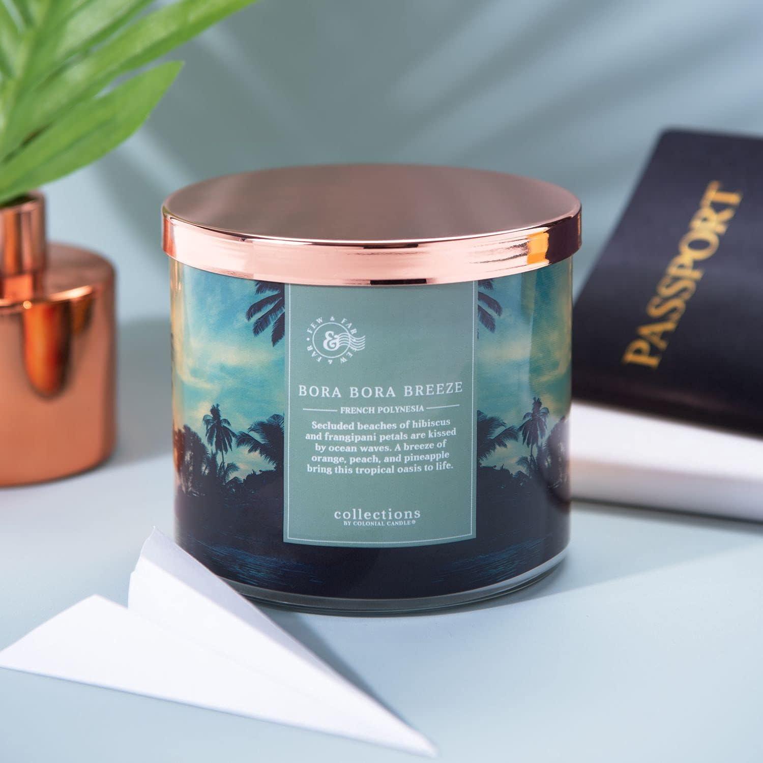 Colonial Candle Bora Bora Breeze Scented Jar Candle, Travel Collection, 3 Wick, Blue, 14.5 oz - Up to 60 Hours Burn