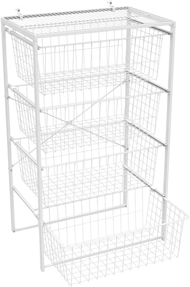 White Steel 4-Drawer Wire Basket Organizer with Shelf