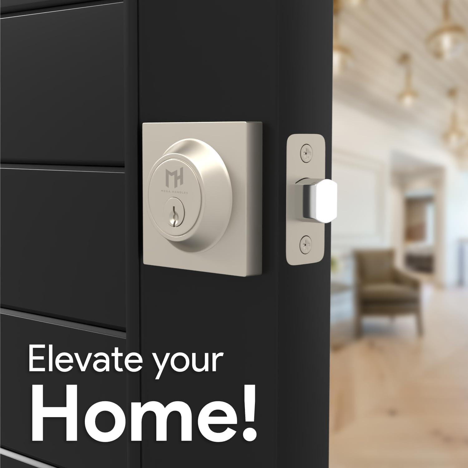 Mega Handles - SUANA Deadbolt I Entrance Deadbolt Lock - Heavy Duty Square Locking Deadbolt for Left or Right-Handed Doors - Interior/Exterior - Satin Nickel