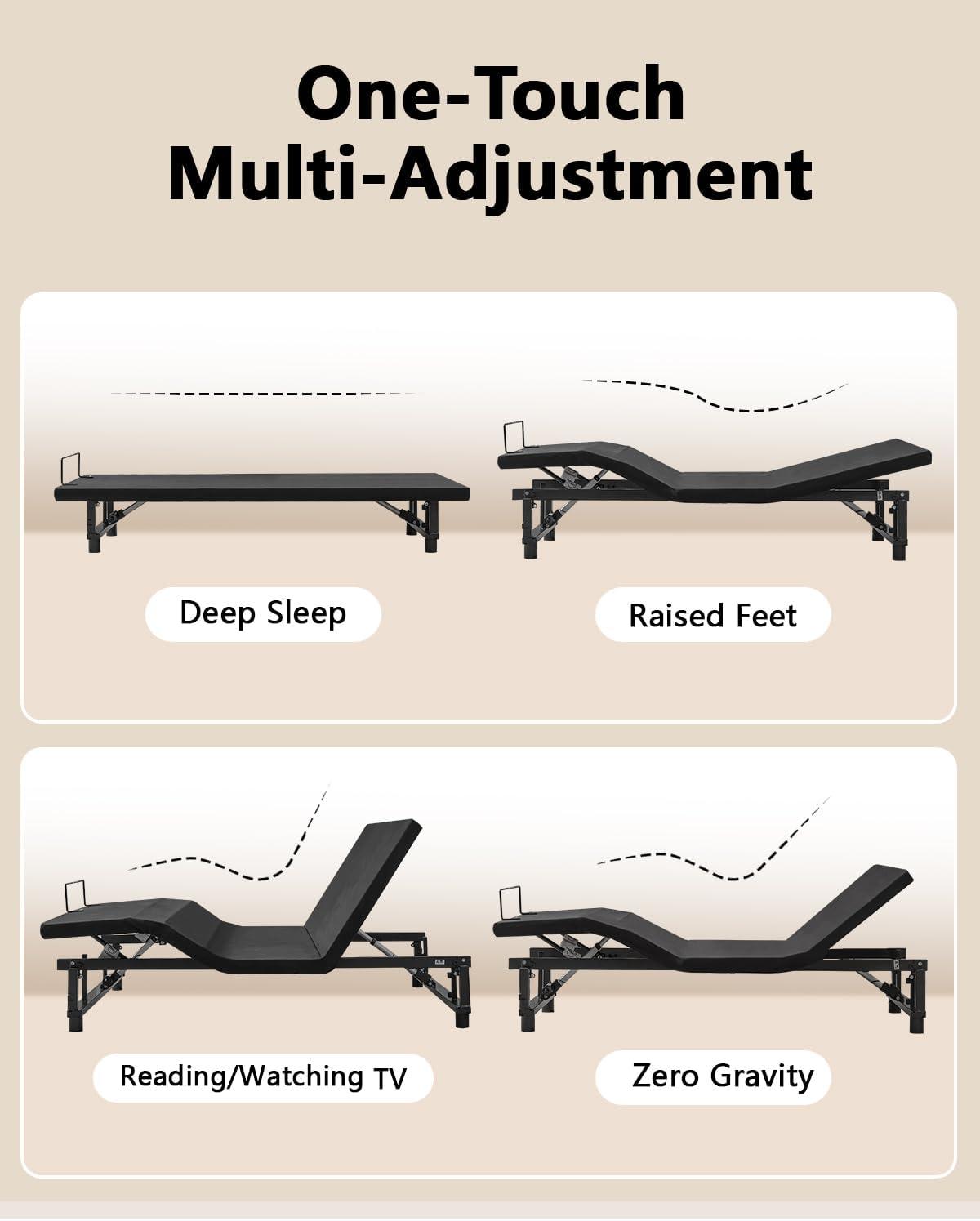 Full Size Black Metal Adjustable Bed Frame with Wireless Remote