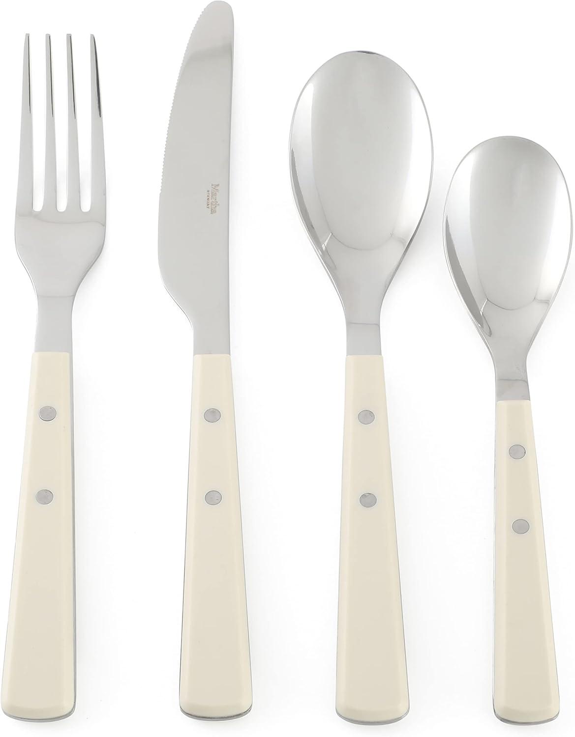 Cream Handle Stainless Steel 16-Piece Flatware Set