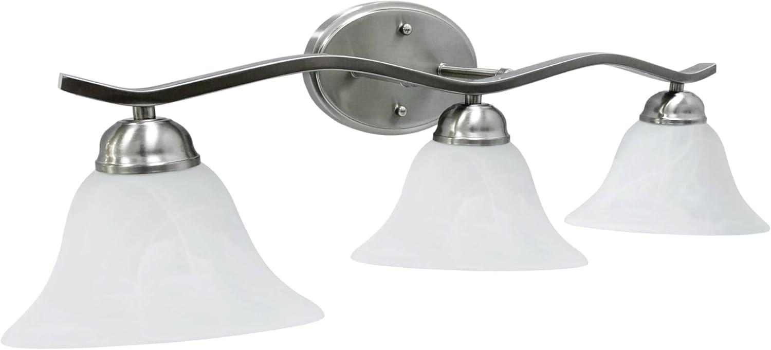 26.25" Satin Nickel Vanity Light with Alabaster Glass Shades