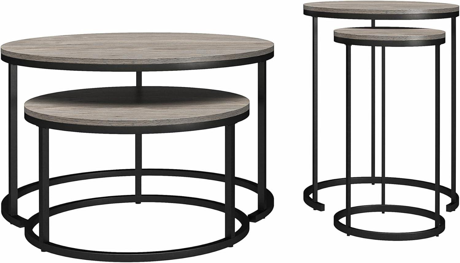 Gray Oak and Black Metal 4-Piece Nesting Coffee and End Table Set