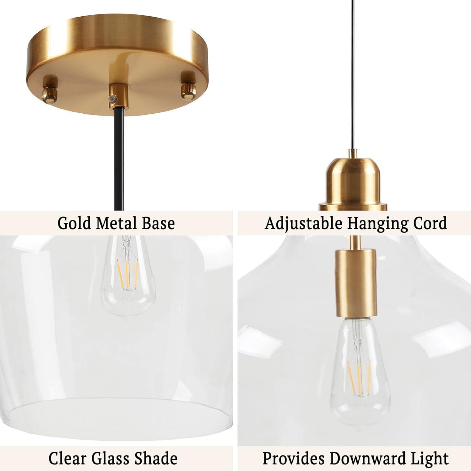 Ink+Ivy 9"x95.5" Auburn Bell Shaped Hanging Glass Simple Industrial Pendant Light Gold: Modern Ceiling Fixture, 60W E26, Adjustable Height